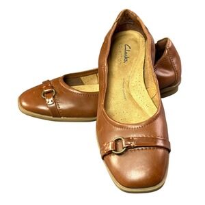 Clarks Lyrical Sky Leather Flats Womens Size 6 1/2M Brown Ultimate Comfort Shoes